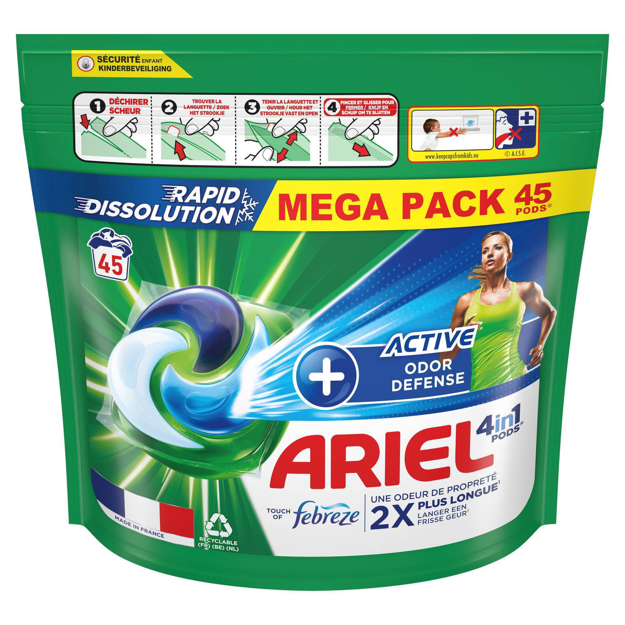 Ariel 4in1 PODS Wasgoed Capsules +Active Odor Defense - 3 x 45 wasbeurten - 135 wasbeurten