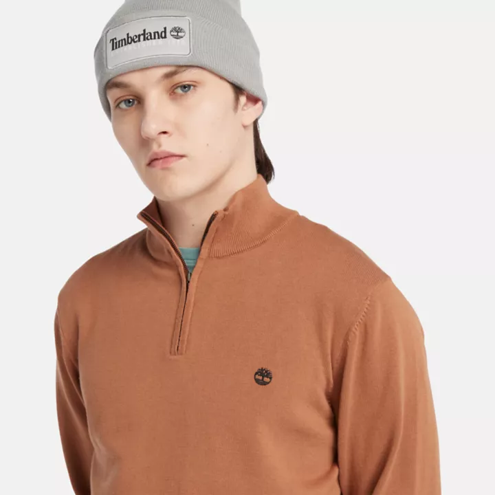Pull à encolure zippée en coton Williams River pour homme en marron