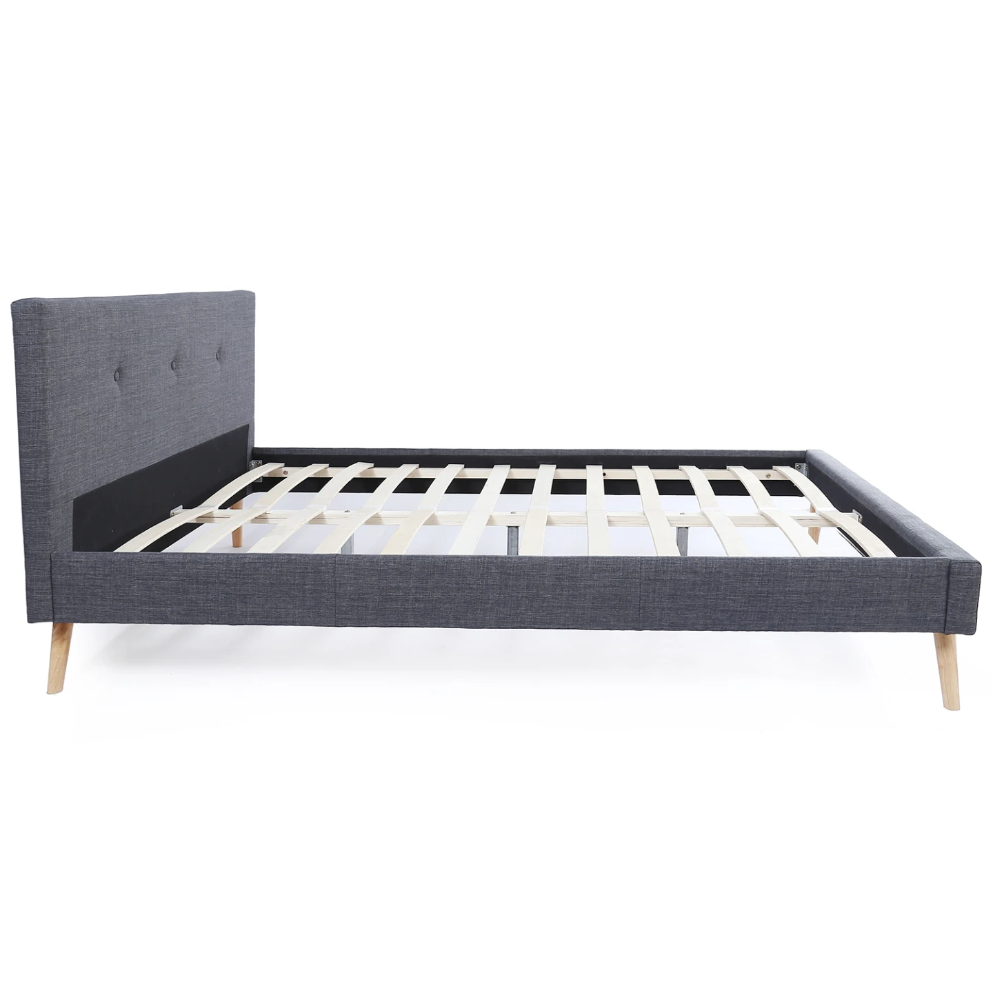 Lit double scandinave OSLO avec tête de lit et sommier 160 x 200 cm tissu gris anthracite