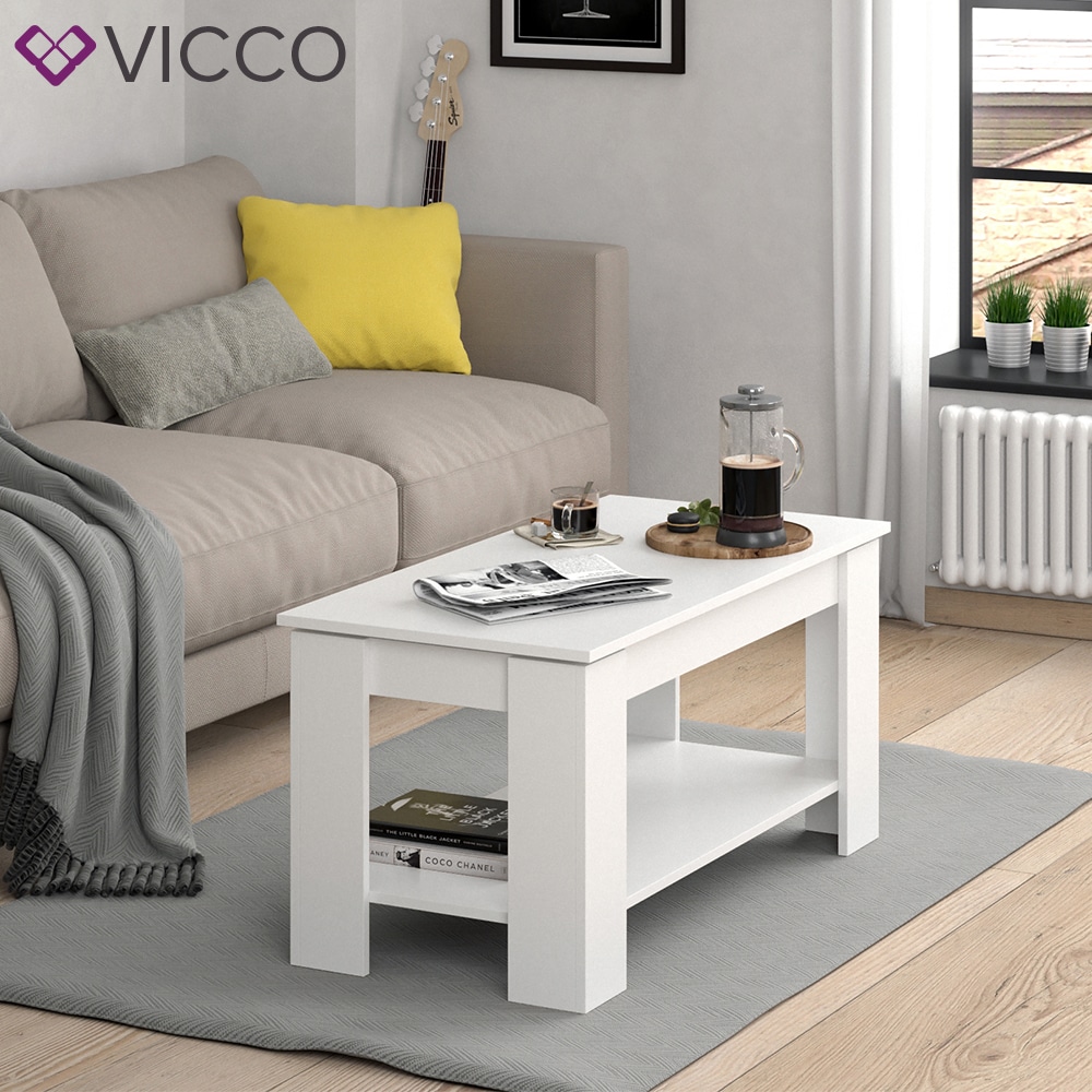 VICCO Couchtisch LORENZhöhenverstellbar Weiß Sofatisch Kaffetisch Wohnzimmer Tisch