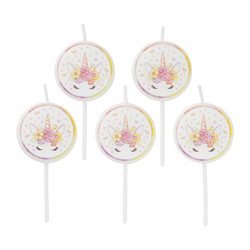 Taartkaarsjes unicorn - set van 5