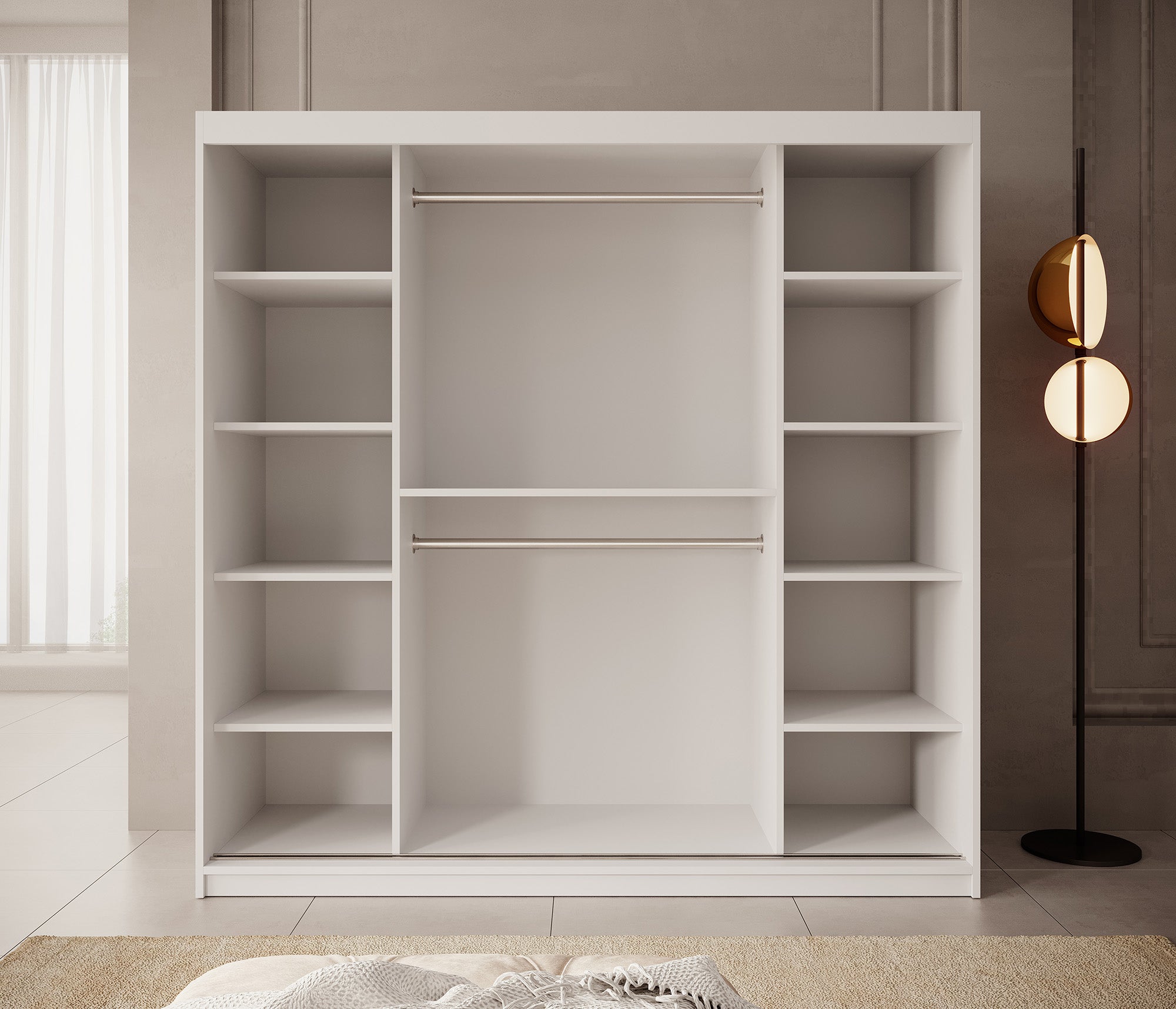 Pete - Kledingkast met schuifdeuren - Wit - 200x62x200 cm