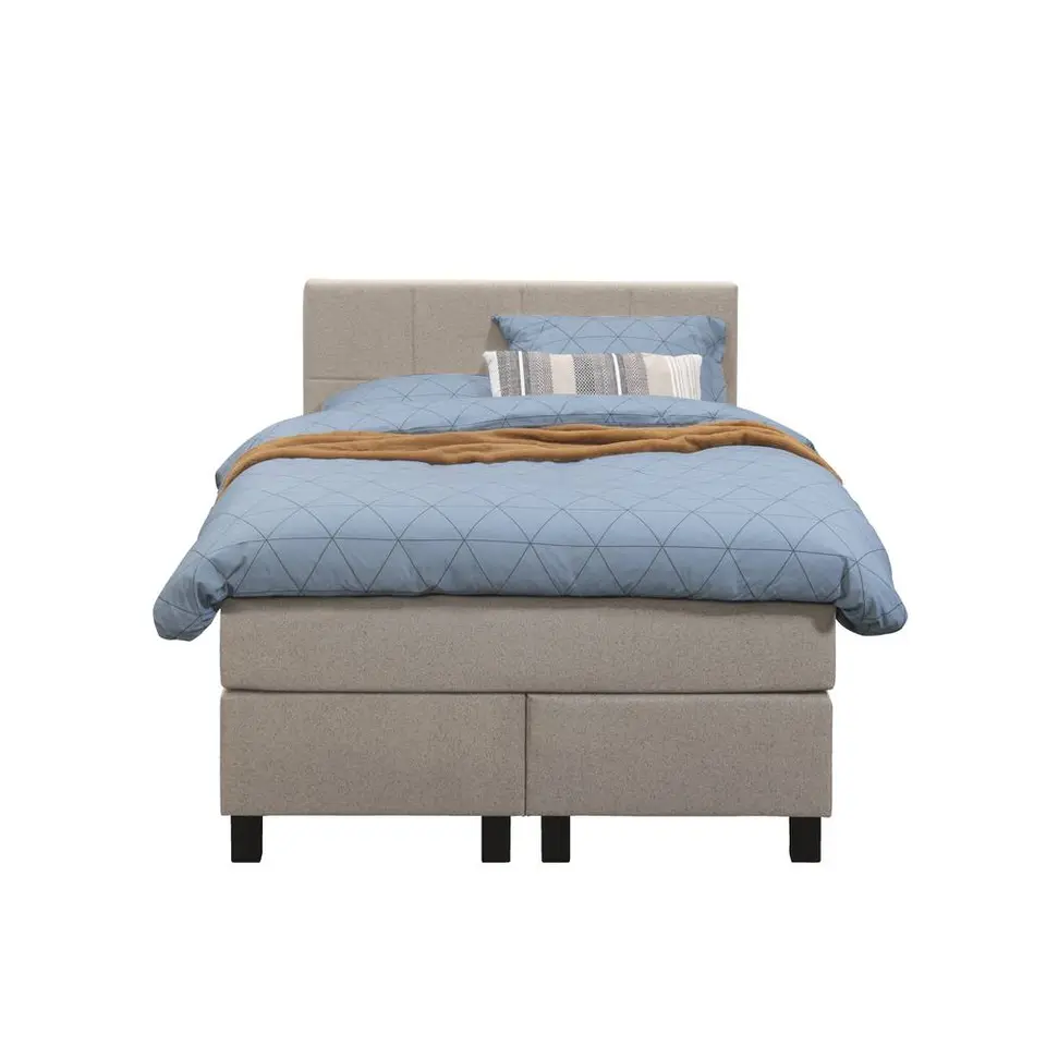 Boxspring Liv geblokt - beige - 120x200 cm - vierkante poot