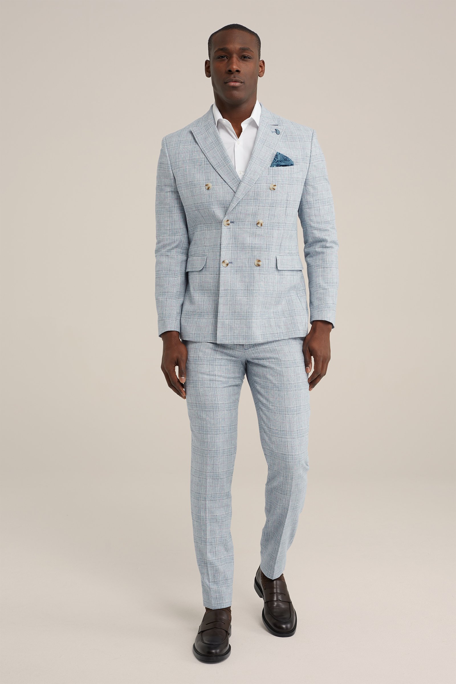 slim fit blazer van linnenmix WE Fashion Lichtblauw