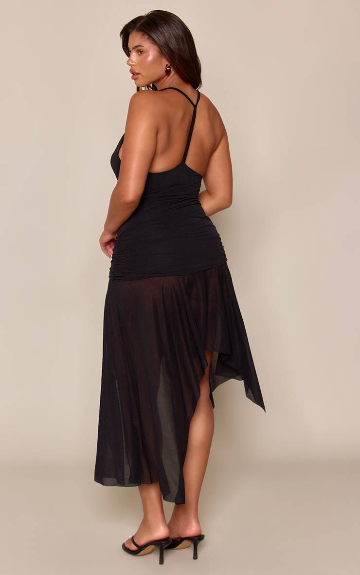 Noir Robe Mi-longue Shape À Col Bénitier, Ourlet Volant En Mousseline Oignon