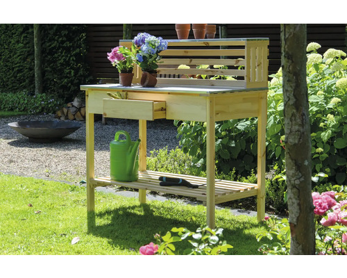 dobar XXL plantentafel met lade 117 x 62 x 124 cm grenen