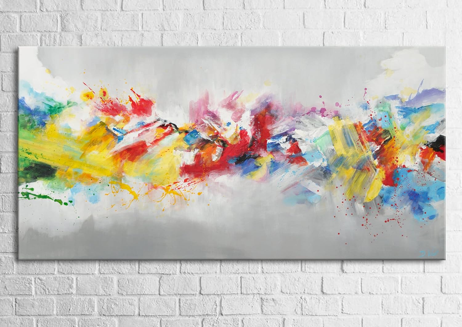 YS-Art Abstrakt Design Acryl Gemälde auf Leinwand buntes Leben handgemalt Wandbilder Wohnzimmer modern Wohndekor Bilder Büro farbenfrohe echte Kunst 200x100 cm