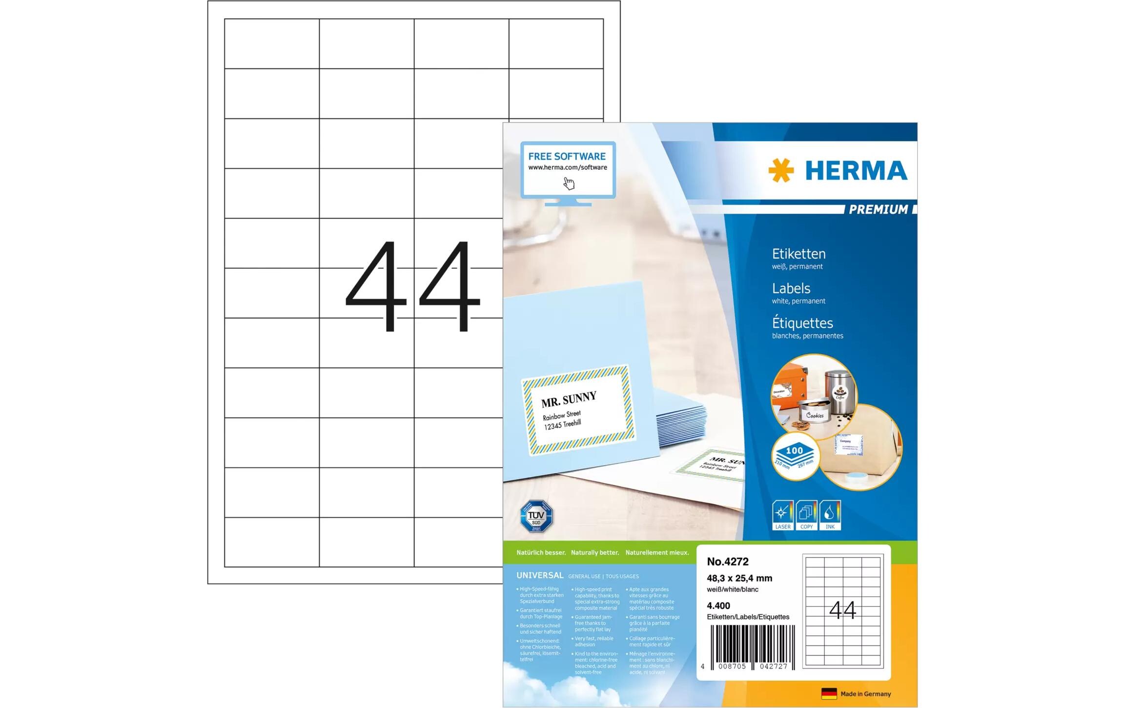 Vielzweck-Etiketten Premium 48.3 x 25.4 mm, 100 BlattPermanent haftende Etiketten
