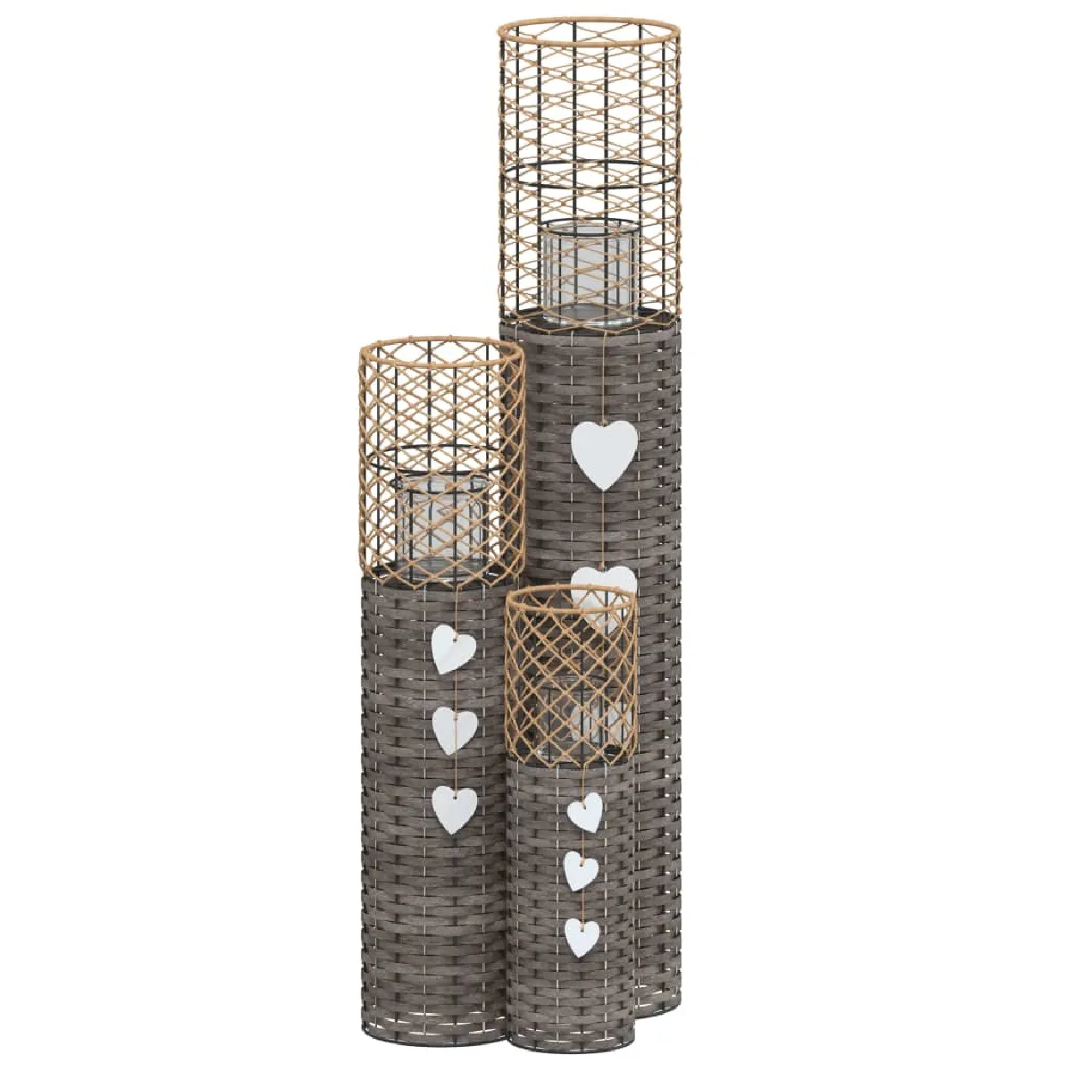 VidaXL Bougeoirs 3 pièces Gris Osier
