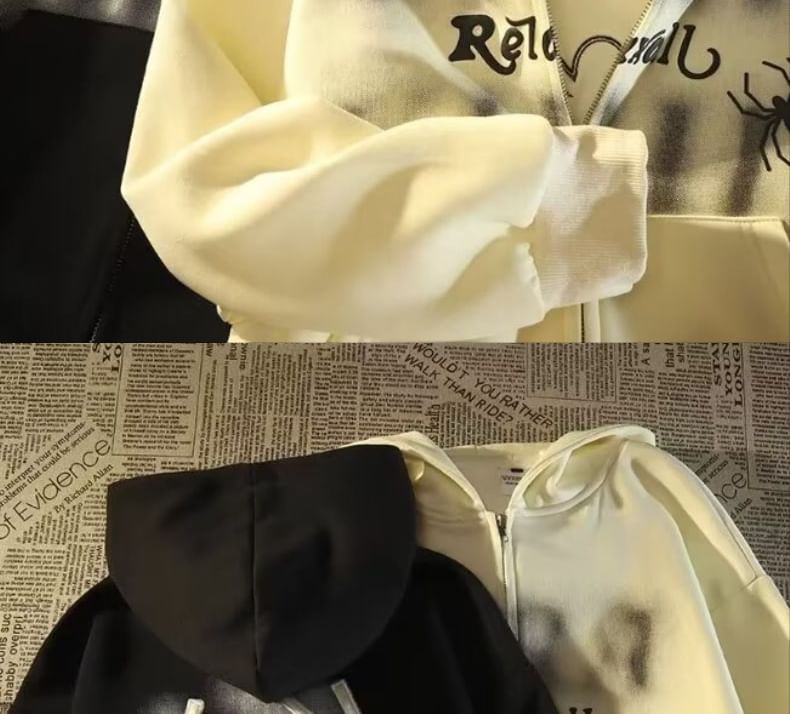 Bay Go Mall - Hoodie met rits en spinnenletters