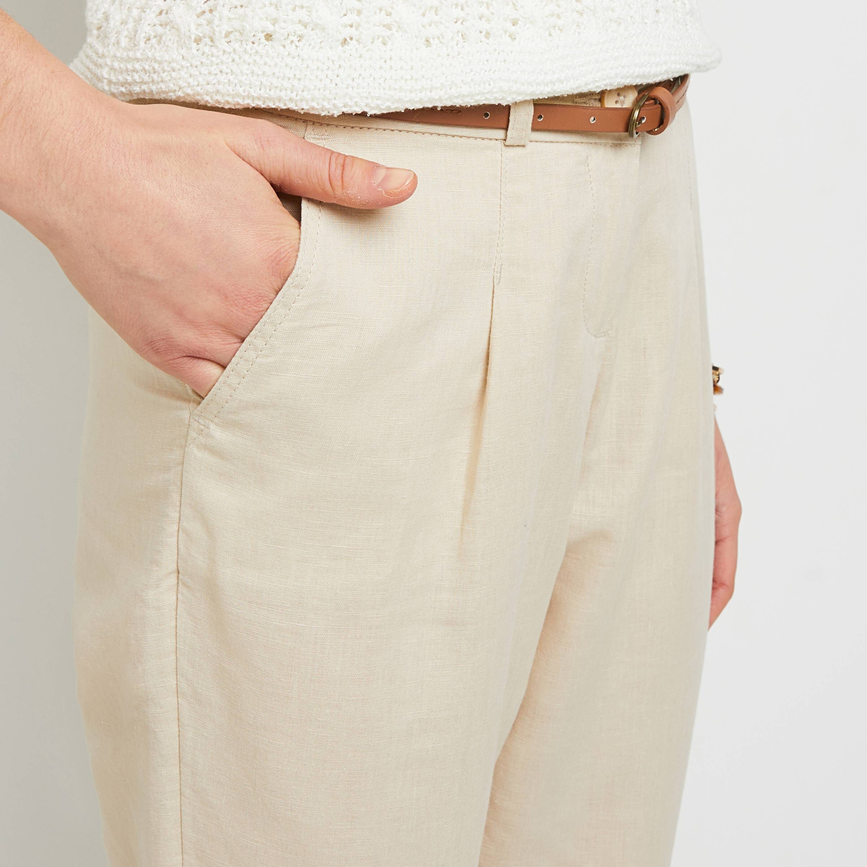 Chino lin mélangé femme - BEIGE