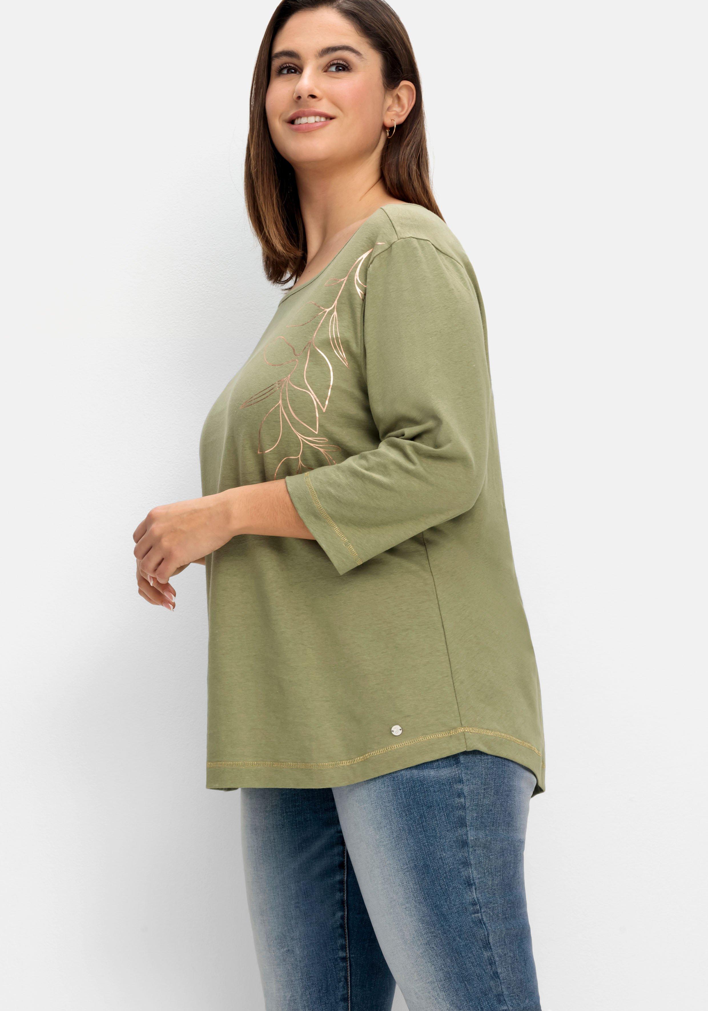 Shirt im Leinen-Mix, mit goldfarbenem Print
