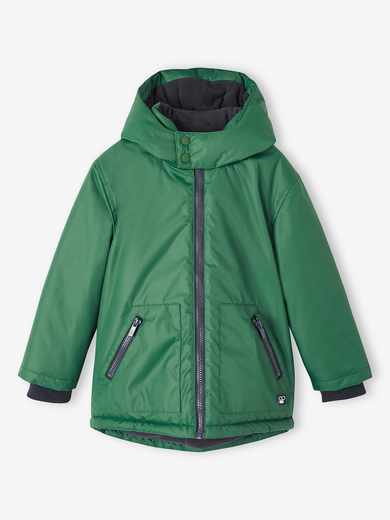 Parka verde com capuz e forro de lã para meninos