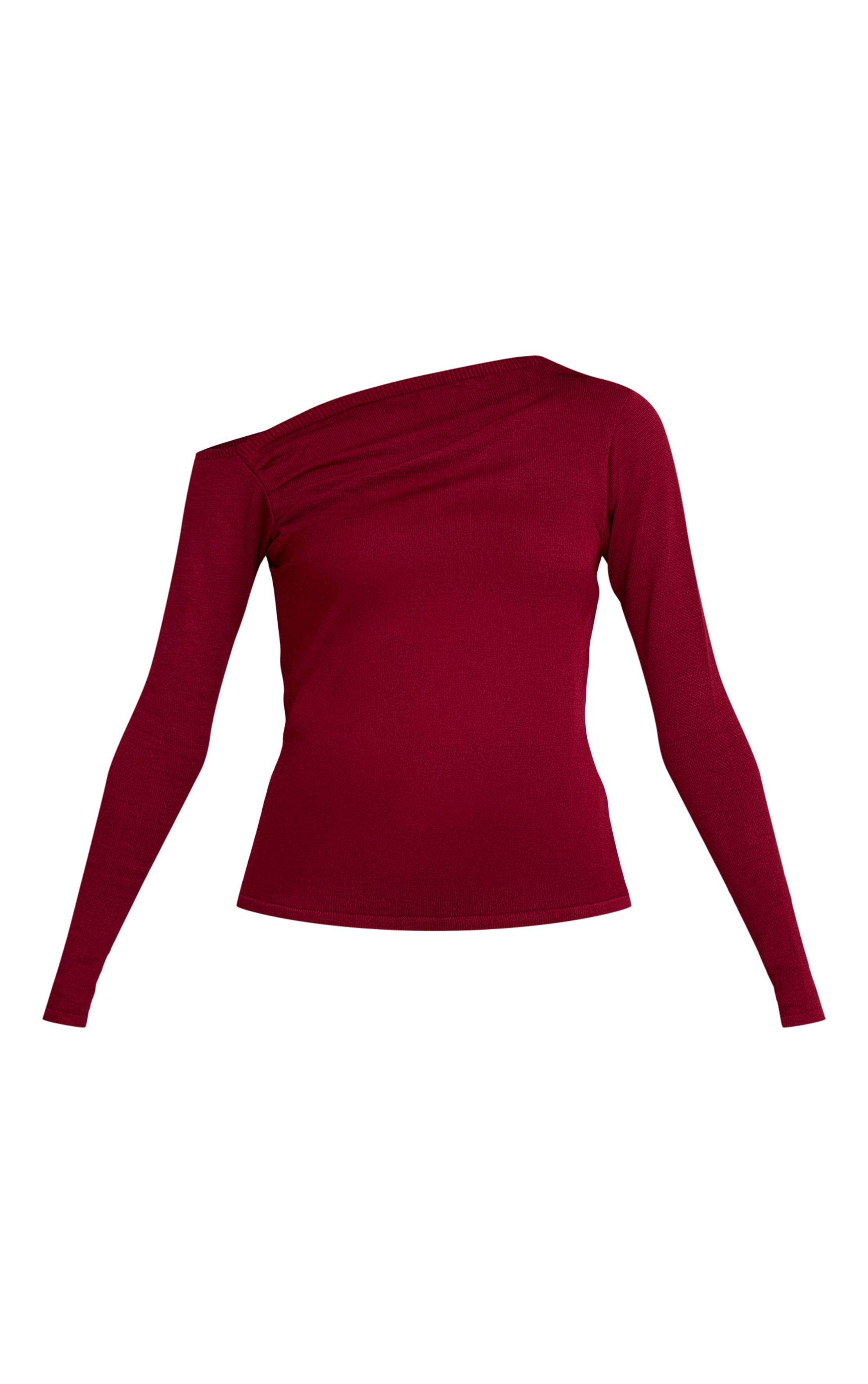 Rouge Bordeaux Haut Tricoté Asymétrique