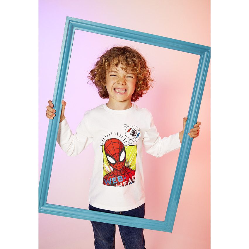 T-shirt manches longues print Spider-Man Marvel pour garçon - Ecru