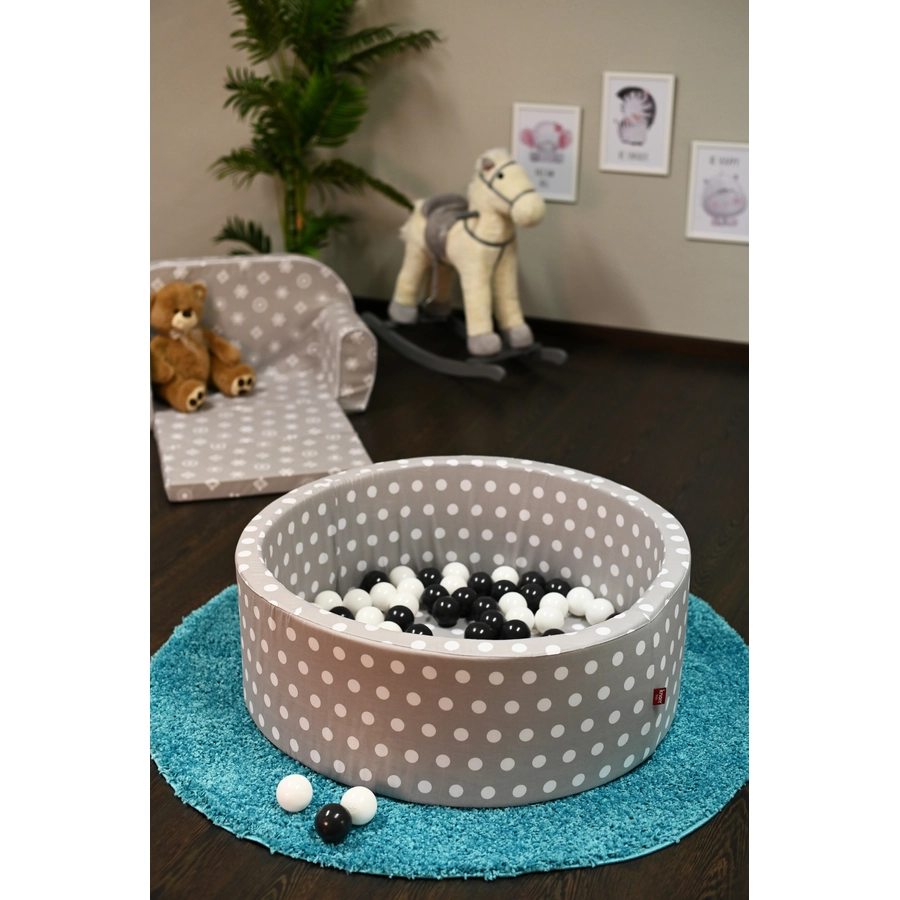 knorr toys® Bällebad soft - Grey white dots - 100 balls greycreme grau