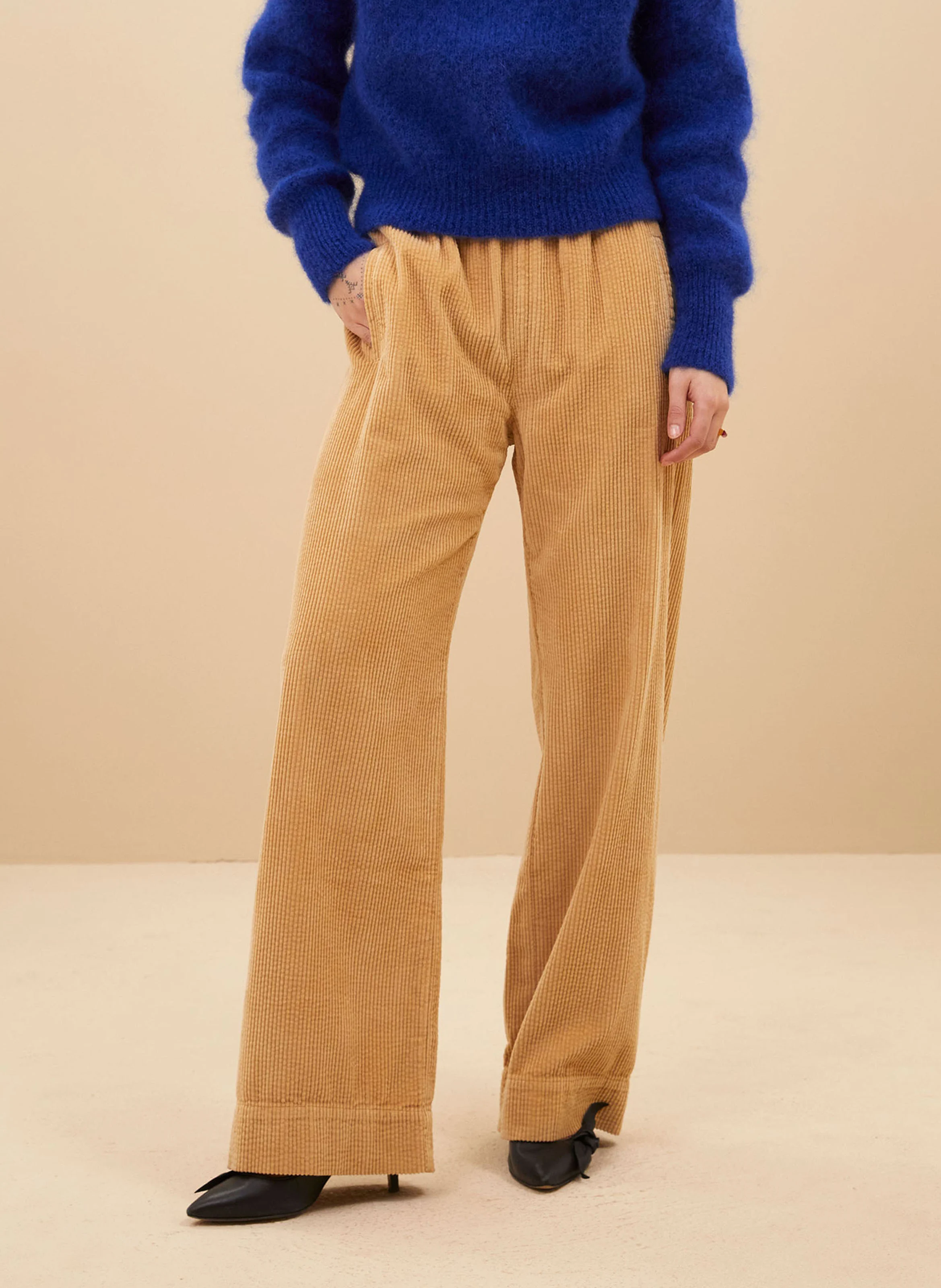 MEES - Pantalon droit velours côtelé en coton | Marron