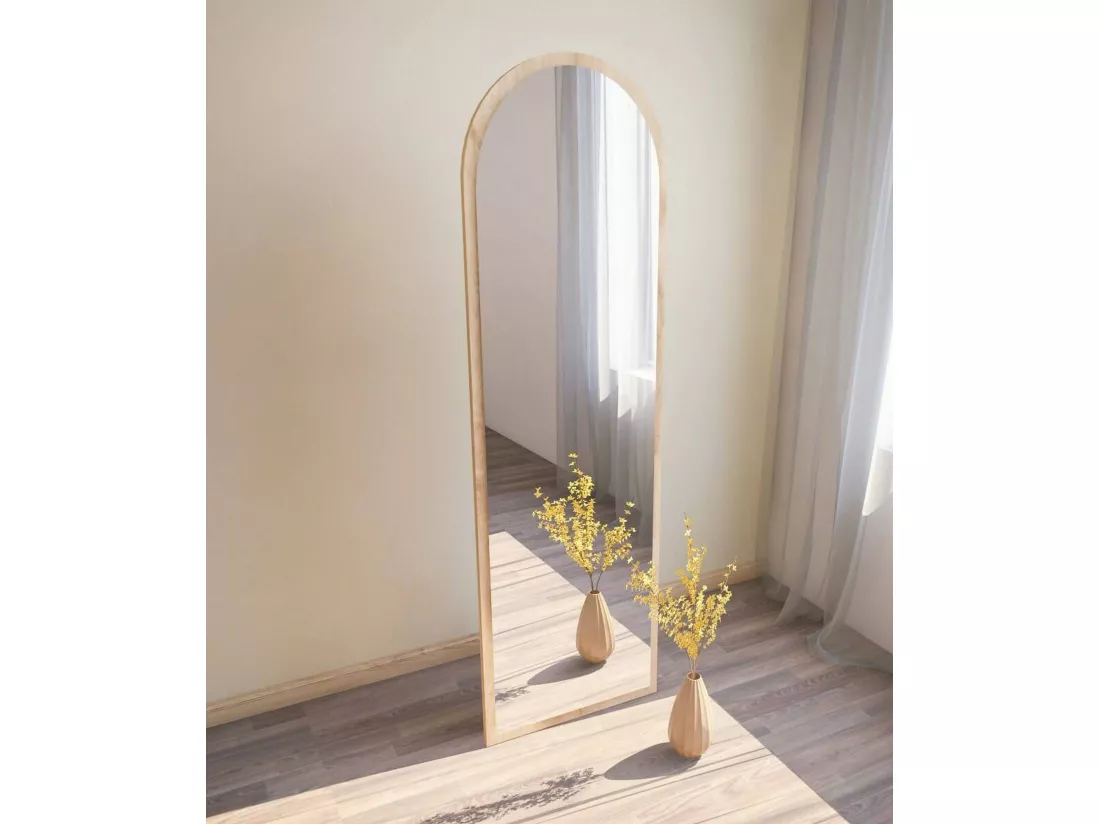 Miroir Zaniah, Verre miroité, Objet d'ameublement mural, Décoration avec miroir, 50x2h160 cm, Chêne