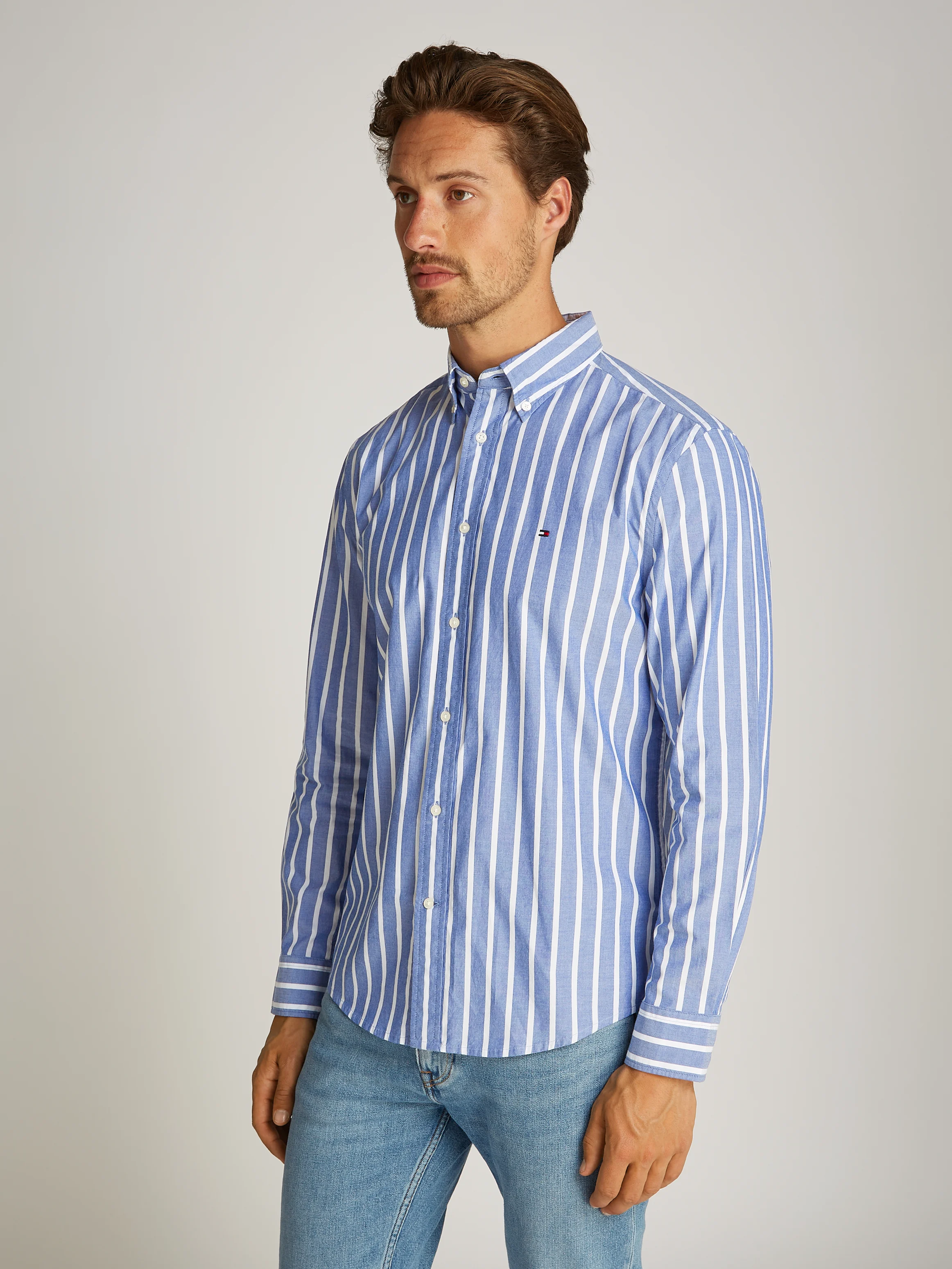 Chemise droite rayée en coton | Bleu