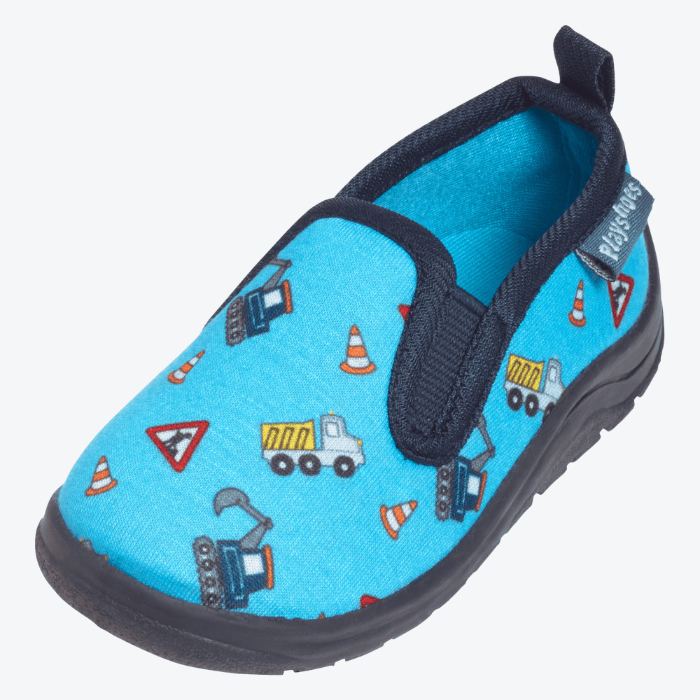Playshoes Hausschuhe - Allover Baustelle - Blau
