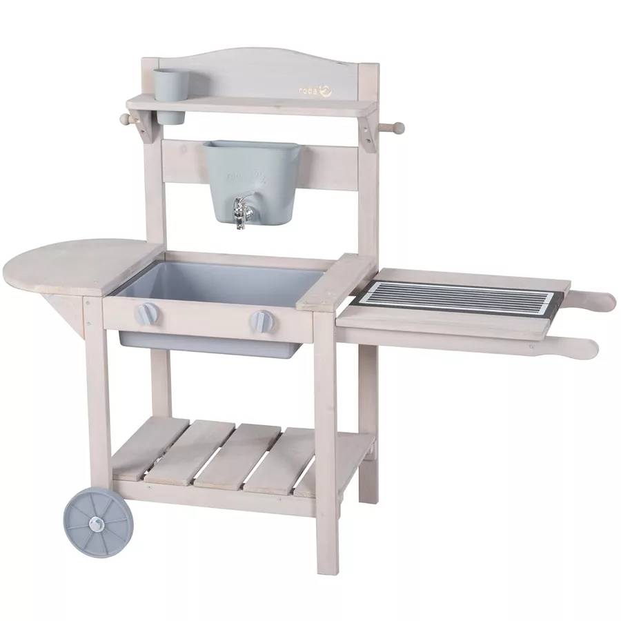 roba Mobile Outdoor Matschküche & Spielküche BBQ inkl. Zubehör grau lasiert