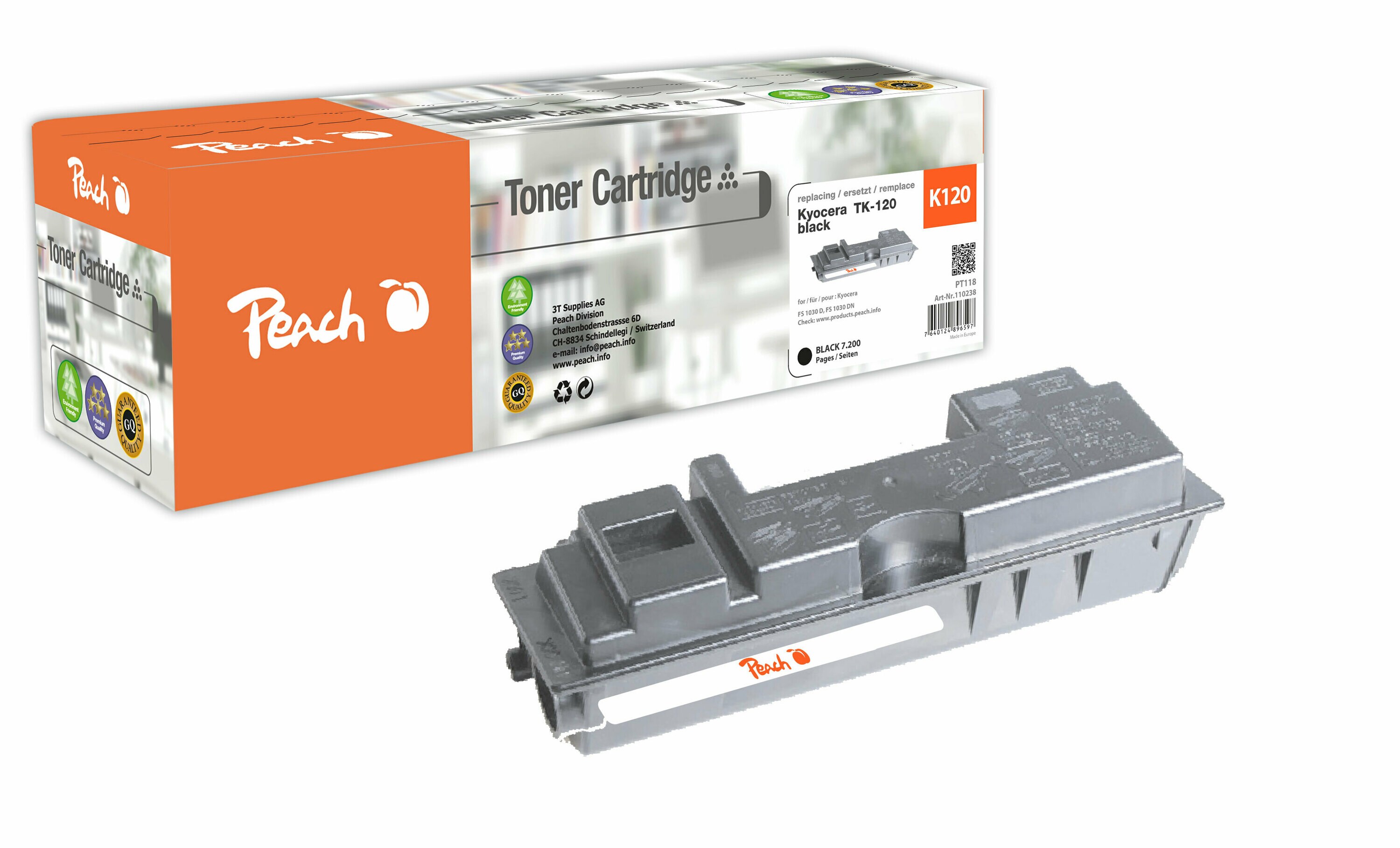 Peach K120Toner bk ersetzt Kyocera TK-120 für z.B. Kyocera FS -1030 D, Kyocera FS -1030 DN (wiederaufbereitet)