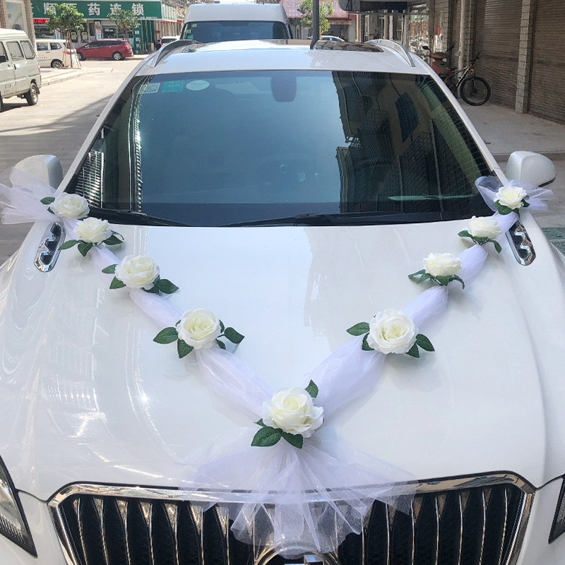 (25-tlg. Set) DIY Auto Kunstblumen Hochzeits Deko Motorhaube Schmuck Rosen - Weiss