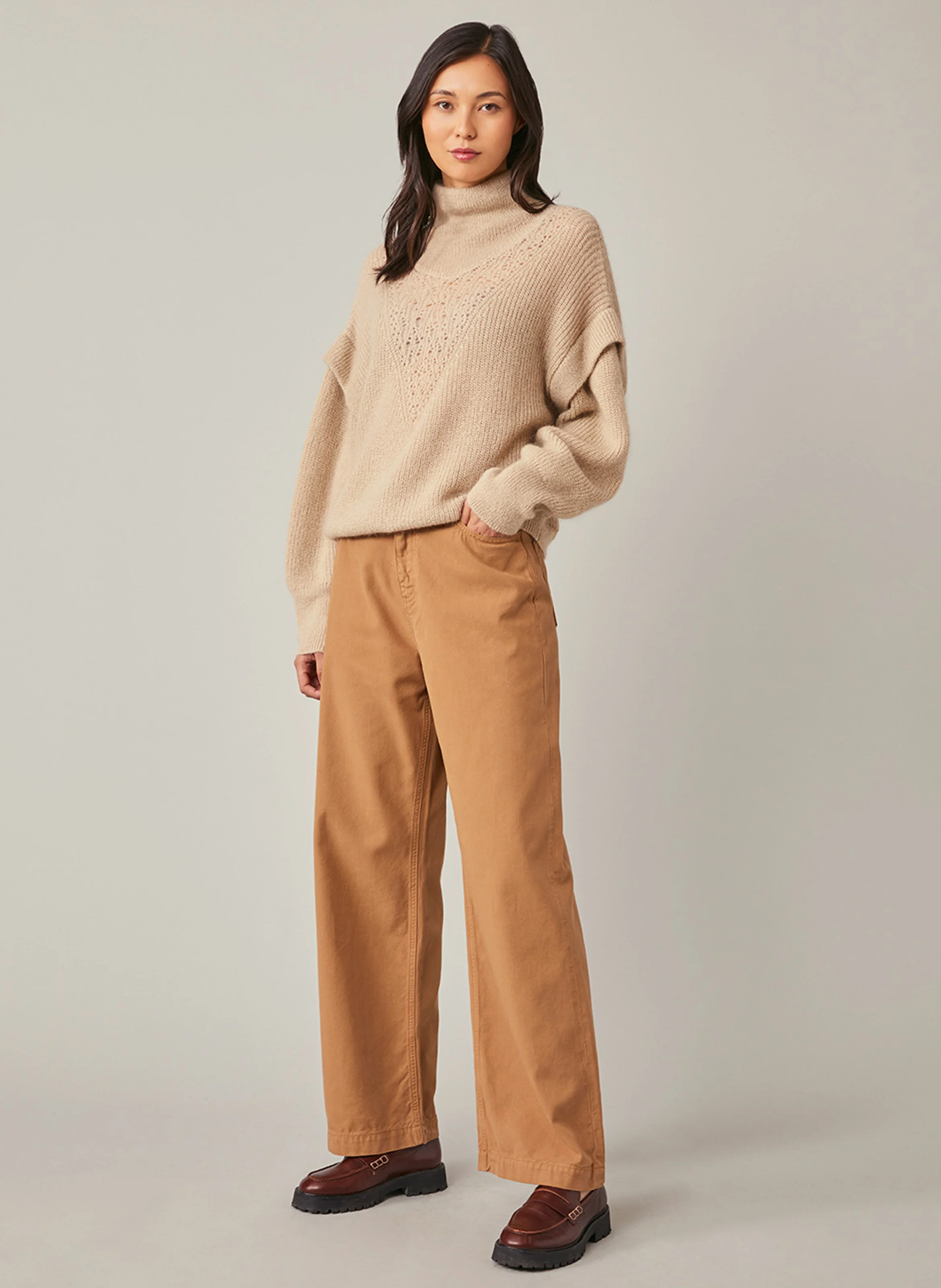 ELISABETH - Pull ample ajouré en laine mélangée | Blanc
