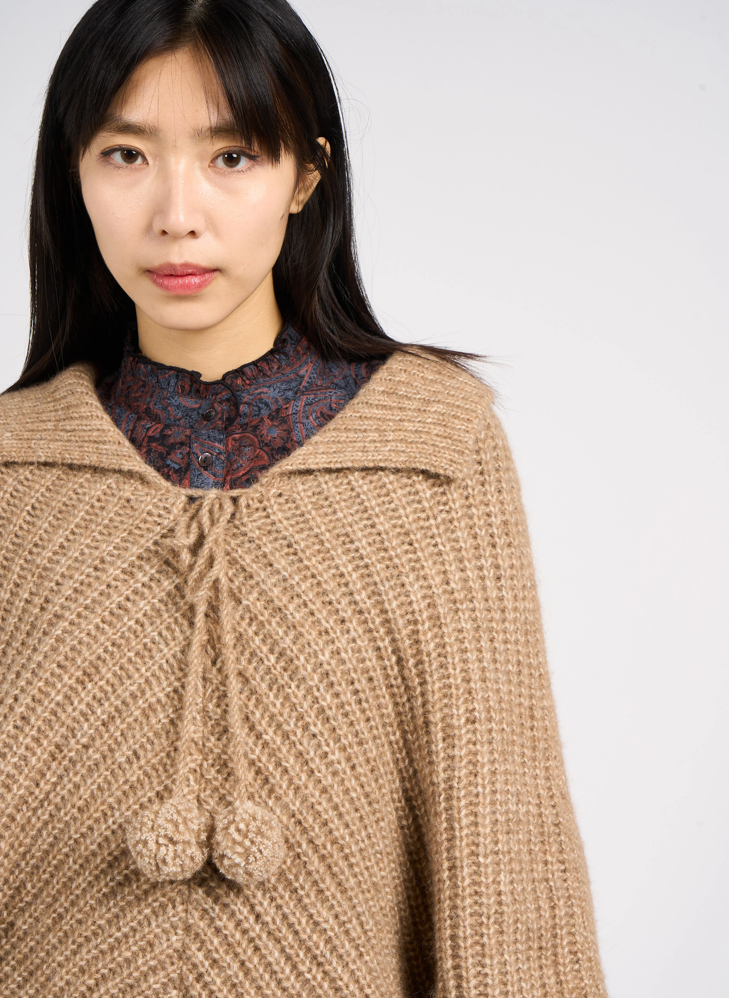 CUZCO - Poncho ample en laine mélangée | Marron