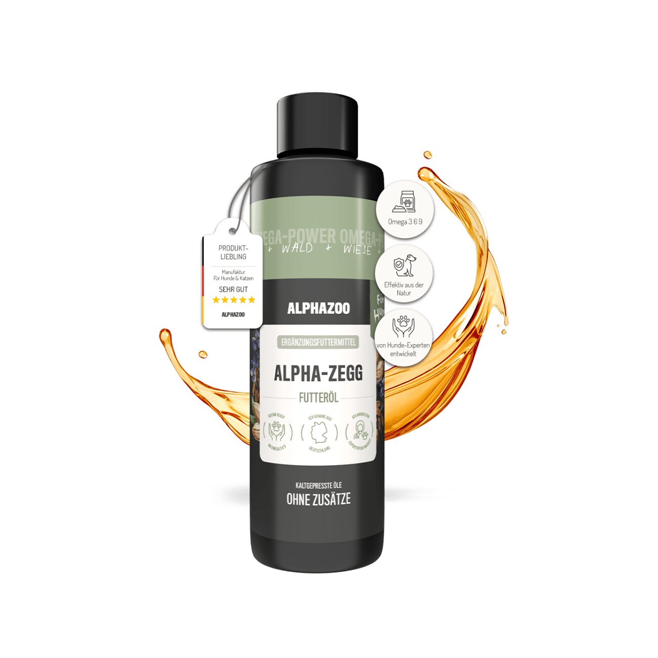 ALPHAZOO Alpha-Zegg Futteröl für Hunde und Katzen 250 ml