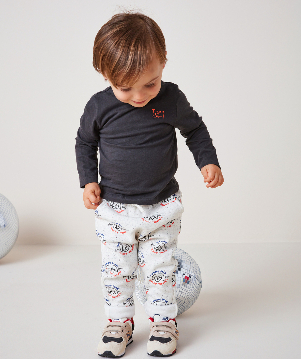 SAROUEL BÉBÉ GARÇON EN FIBRES RECYCLÉES GRIS IMPRIMÉ CHIEN