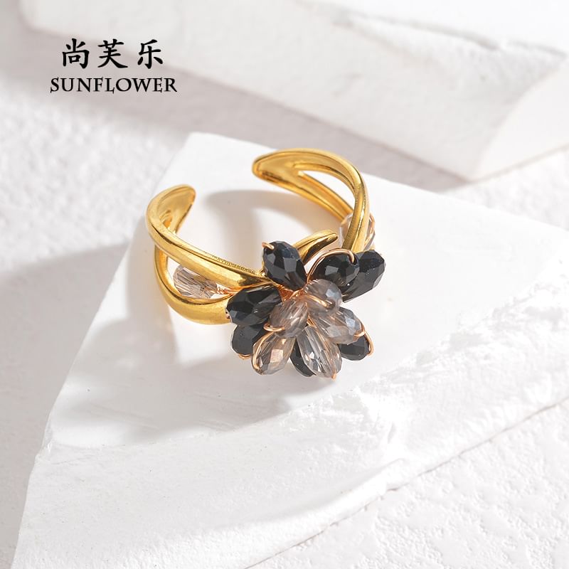 Shangfleur - Open ring met kunstkristal en bloem