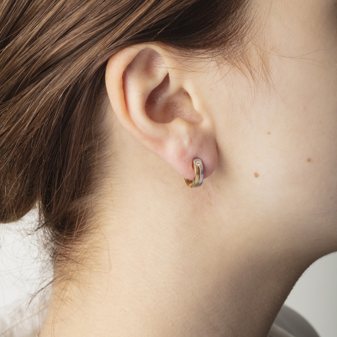 Kreolen 750/18 K Bicolor Ø 12mm mit Zirkonia