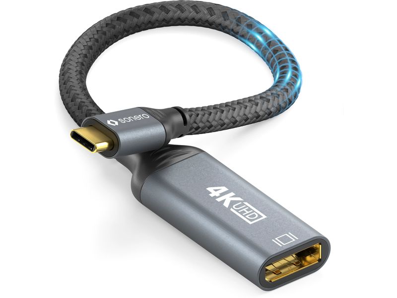 sonero Adapterkabel USB Type-C - DisplayPort USB-C auf DisplayPort Adapter - 4K60, 21.6 GBps – grau/schwarz - 0.10m
