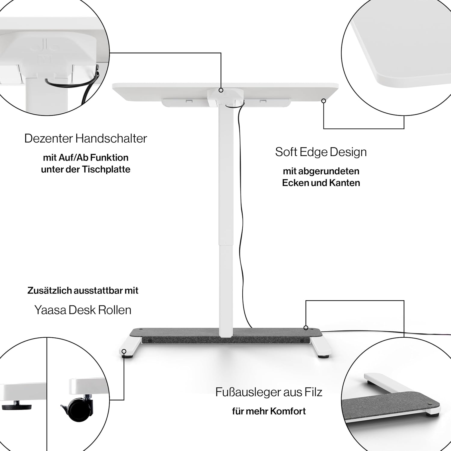 Yaasa Desk One Stehpult, 91x51 cm, Weiß, Kleiner praktischer Schreibtisch passt in Jede Ecke, 5 Jahre Garantie, elektrisch höhenverstellbarer Homeoffice Tisch, Height Adjustable Desk