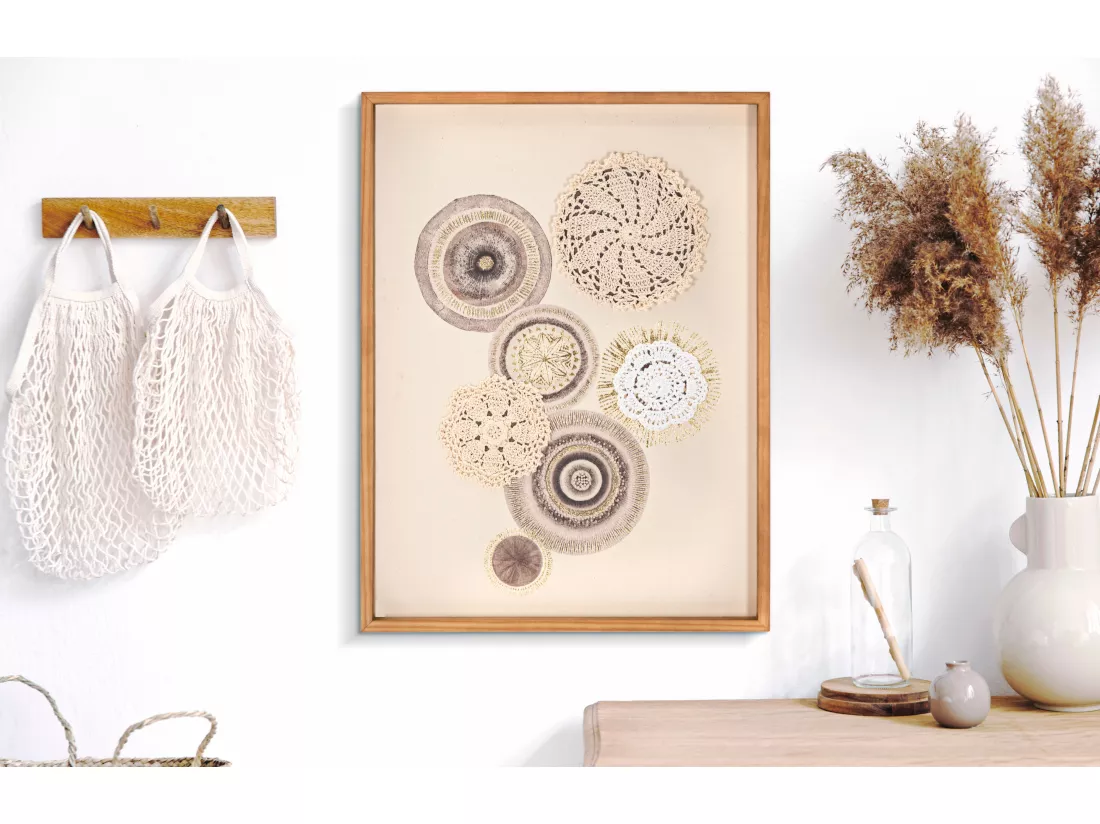Tableau Toile sur Bois - Motifs Géométriques aux Tons Chaleureux avec Décors en Relief - 45x3,2x60 cm - Décoration Murale Élégante