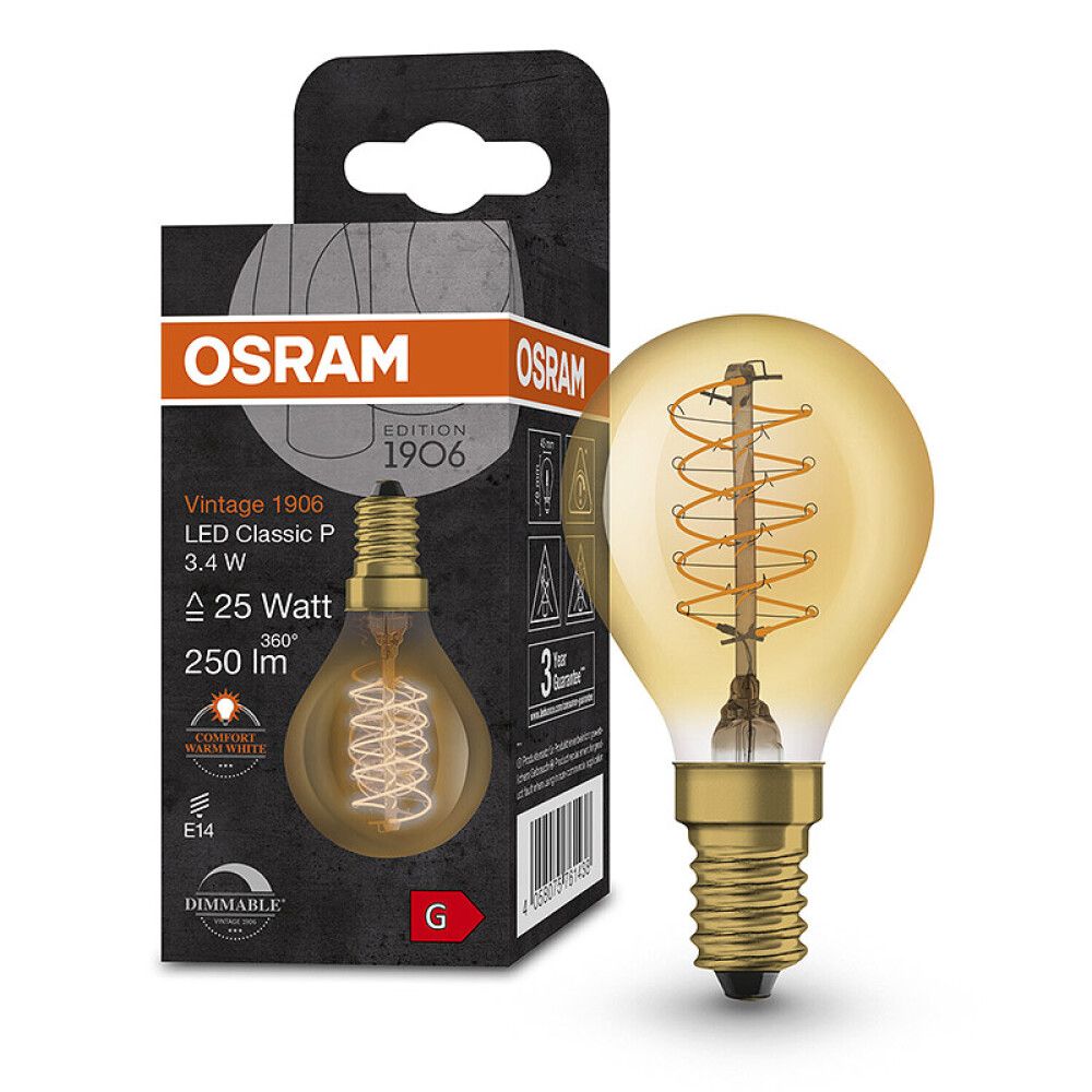 LYSPÆRE OSRAM LED GLOBE GOLD 2200K E14 3,4W