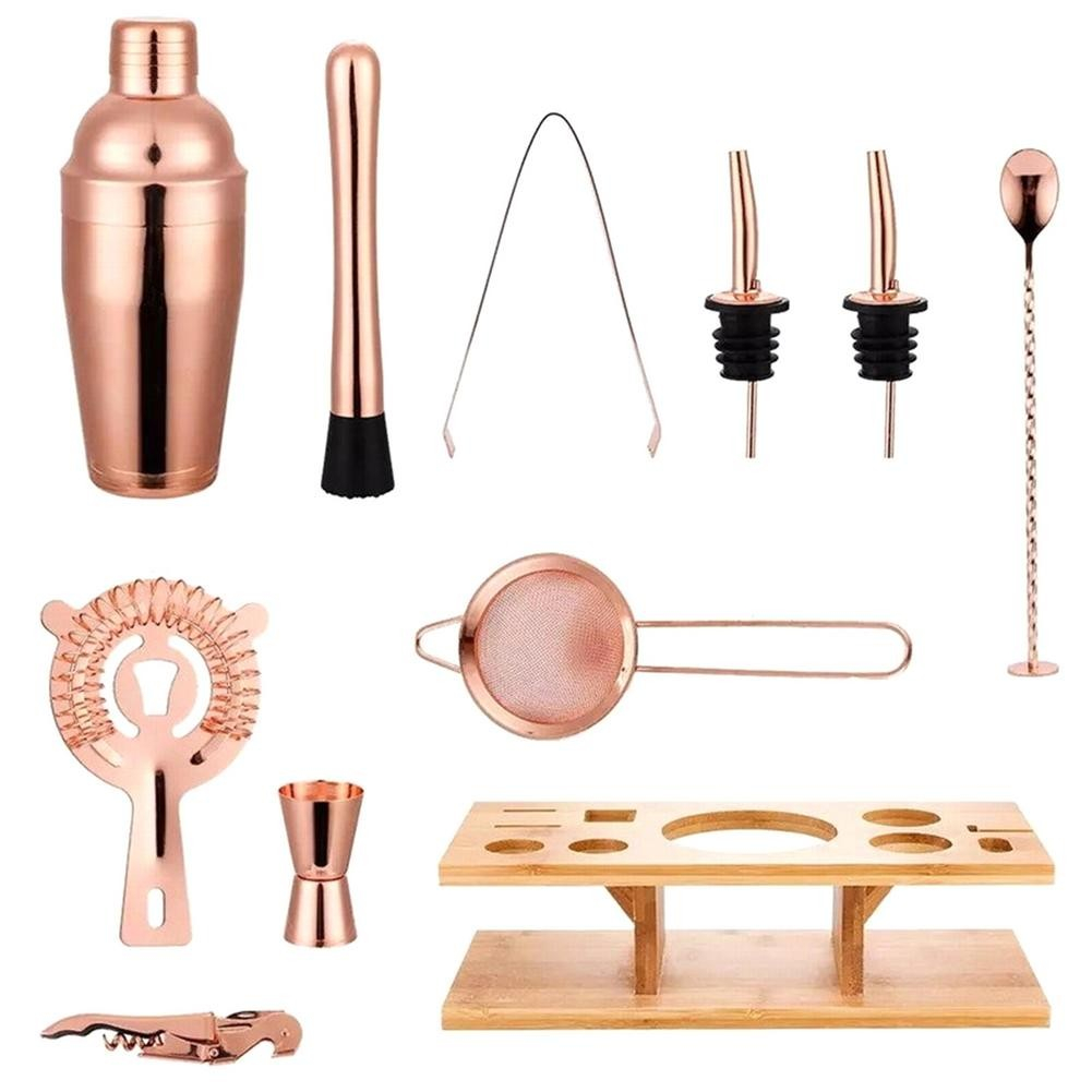 (11-tlg. Set) 0.55L Edelstahl Cocktail Mixer Bar Shaker Kit - Roségold