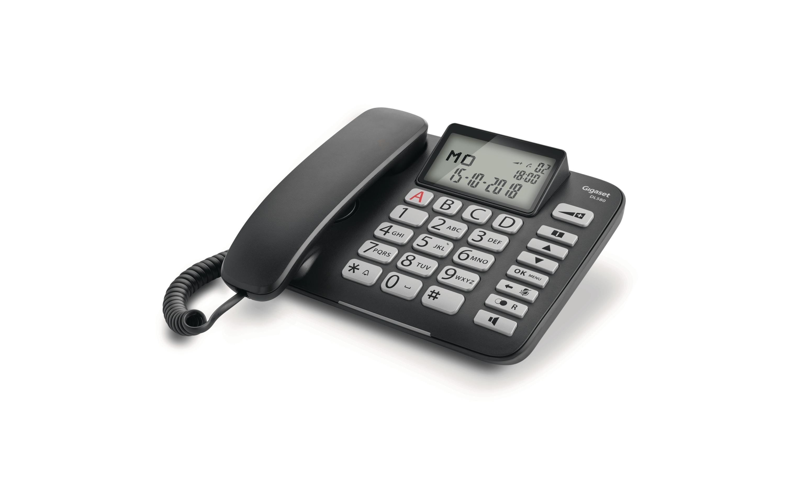 Tischtelefon DL580 SchwarzDas Komfort-Telefon mit grossen Tasten und beleuchtetem Display