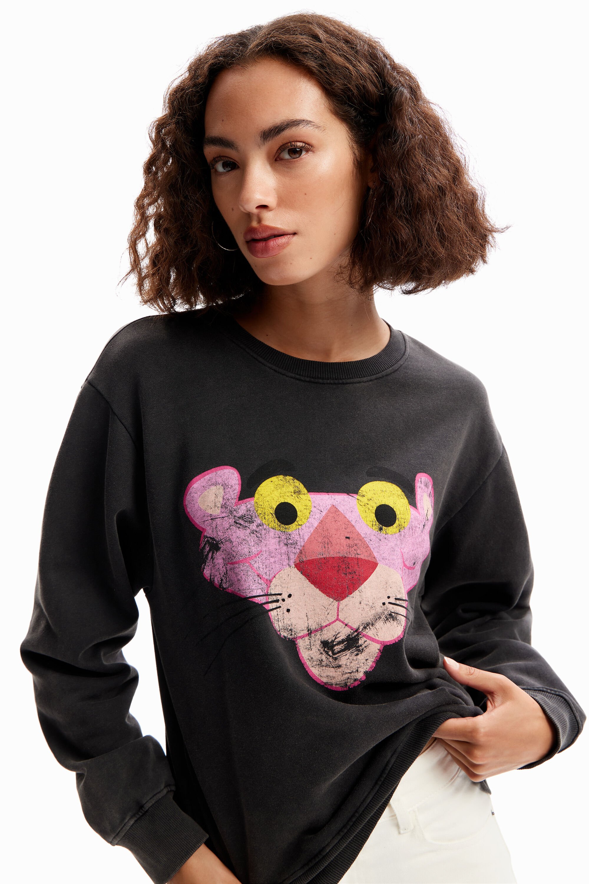 Sweat-shirt Panthère rose usé