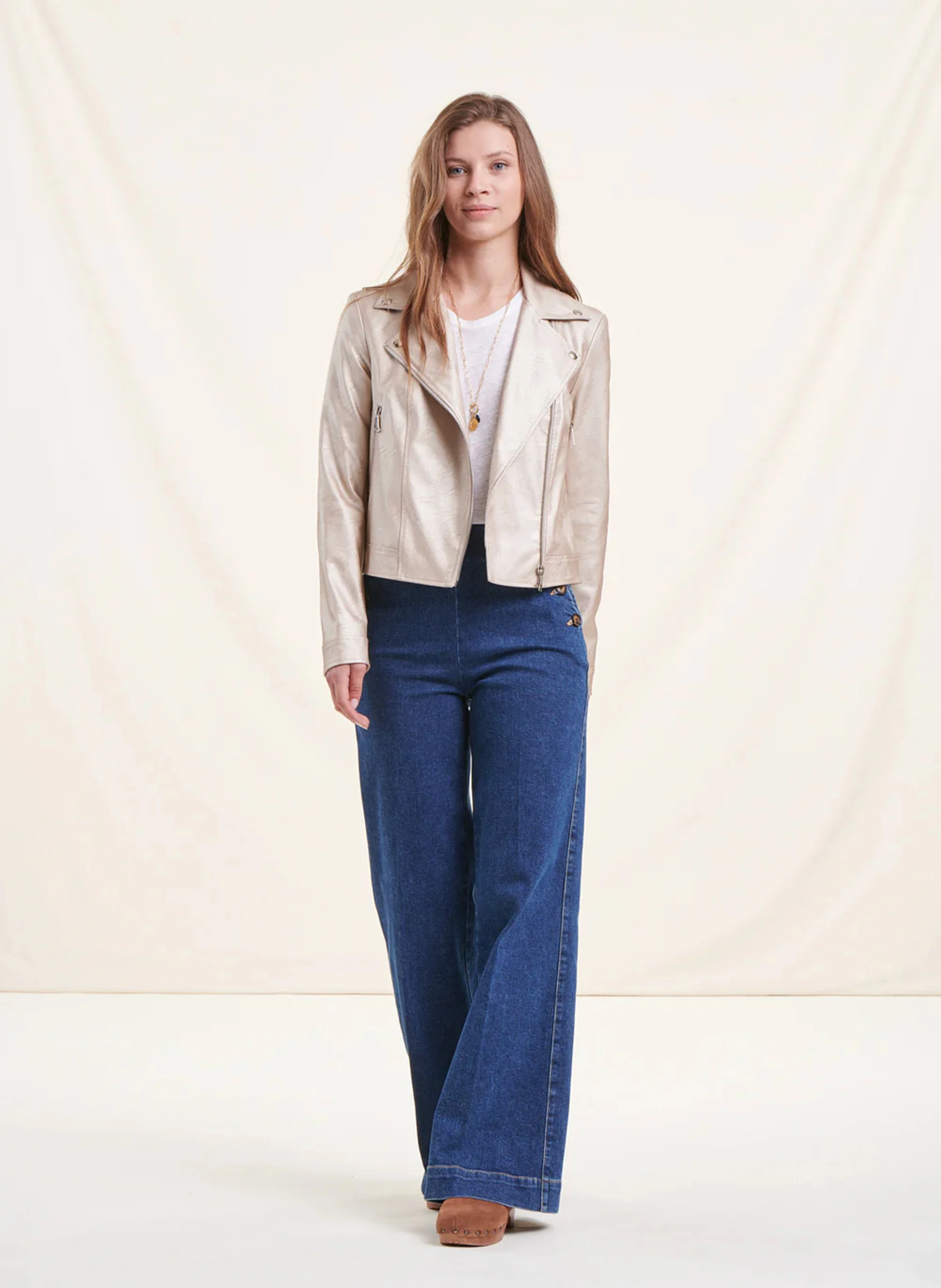 Blouson col cranté métallisé | Jaune