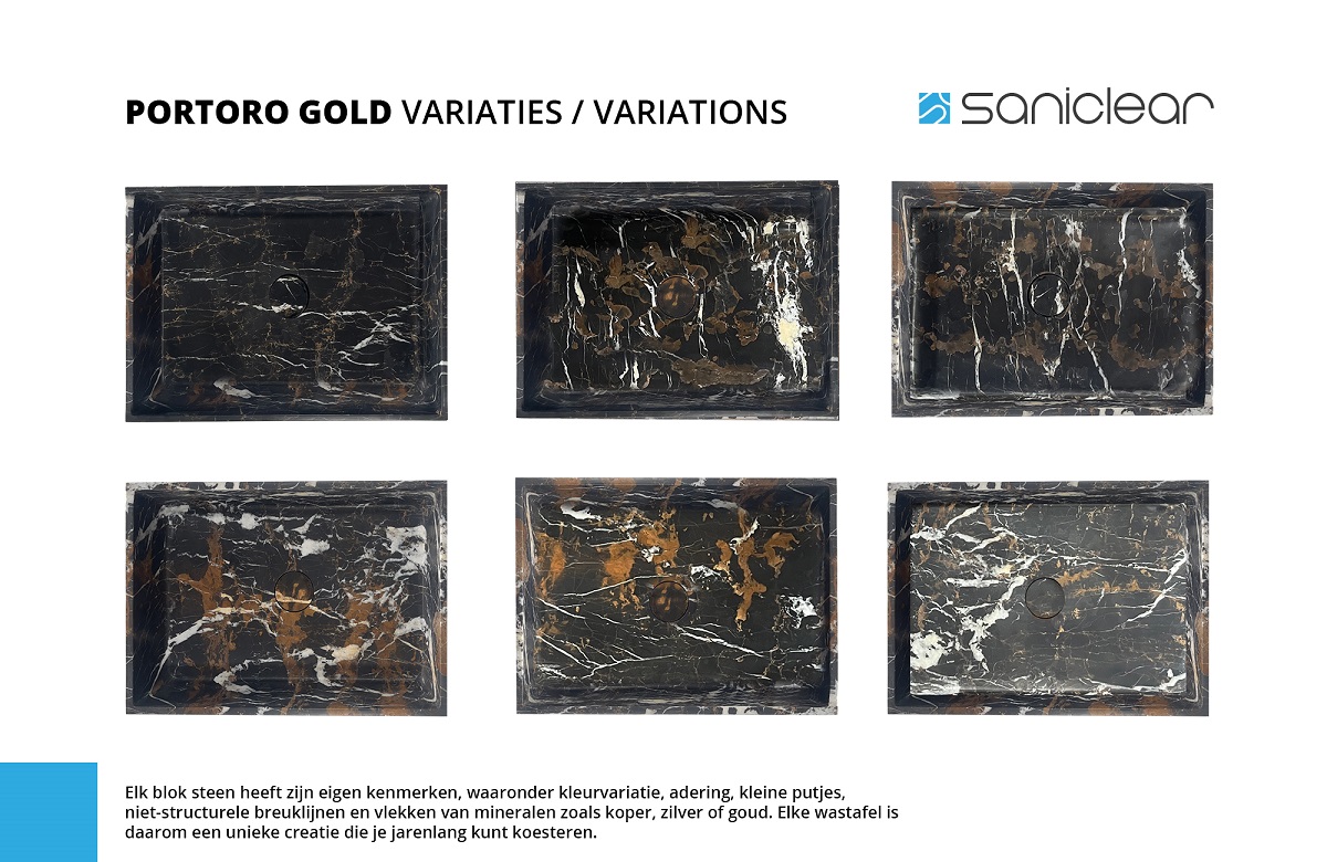 Saniclear Portoro Gold marmer wastafel 80x46cm zonder kraangat