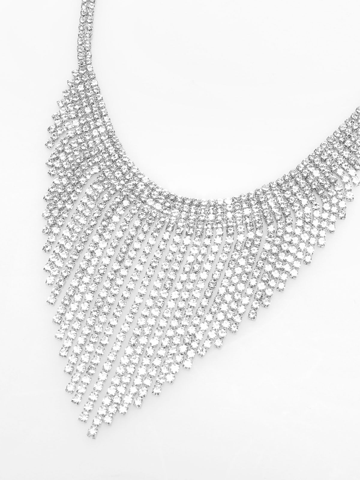 Parure collier et boucles à franges strassées- Argenté
