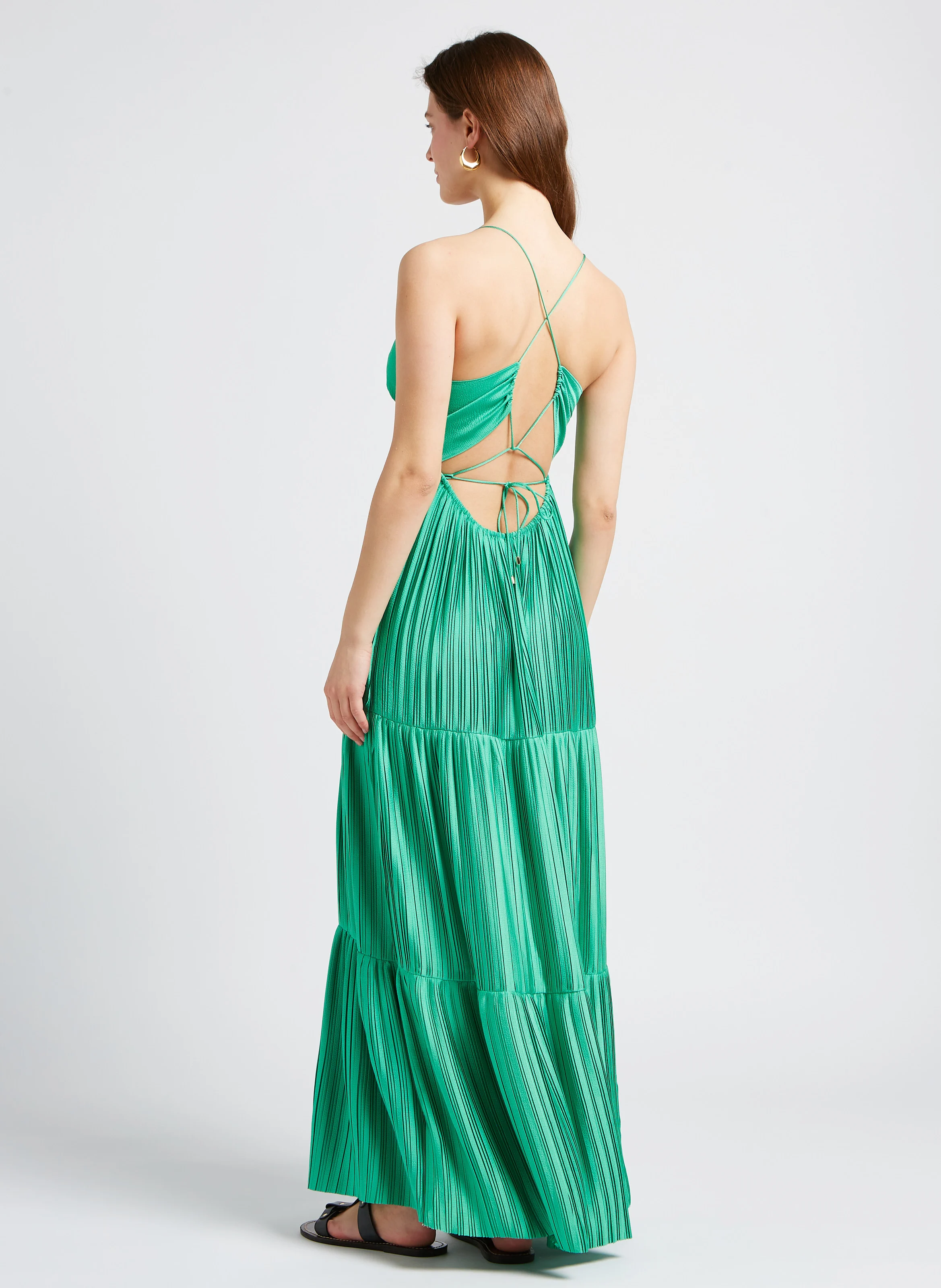 WASTA - Robe longue plissée satinée | Vert