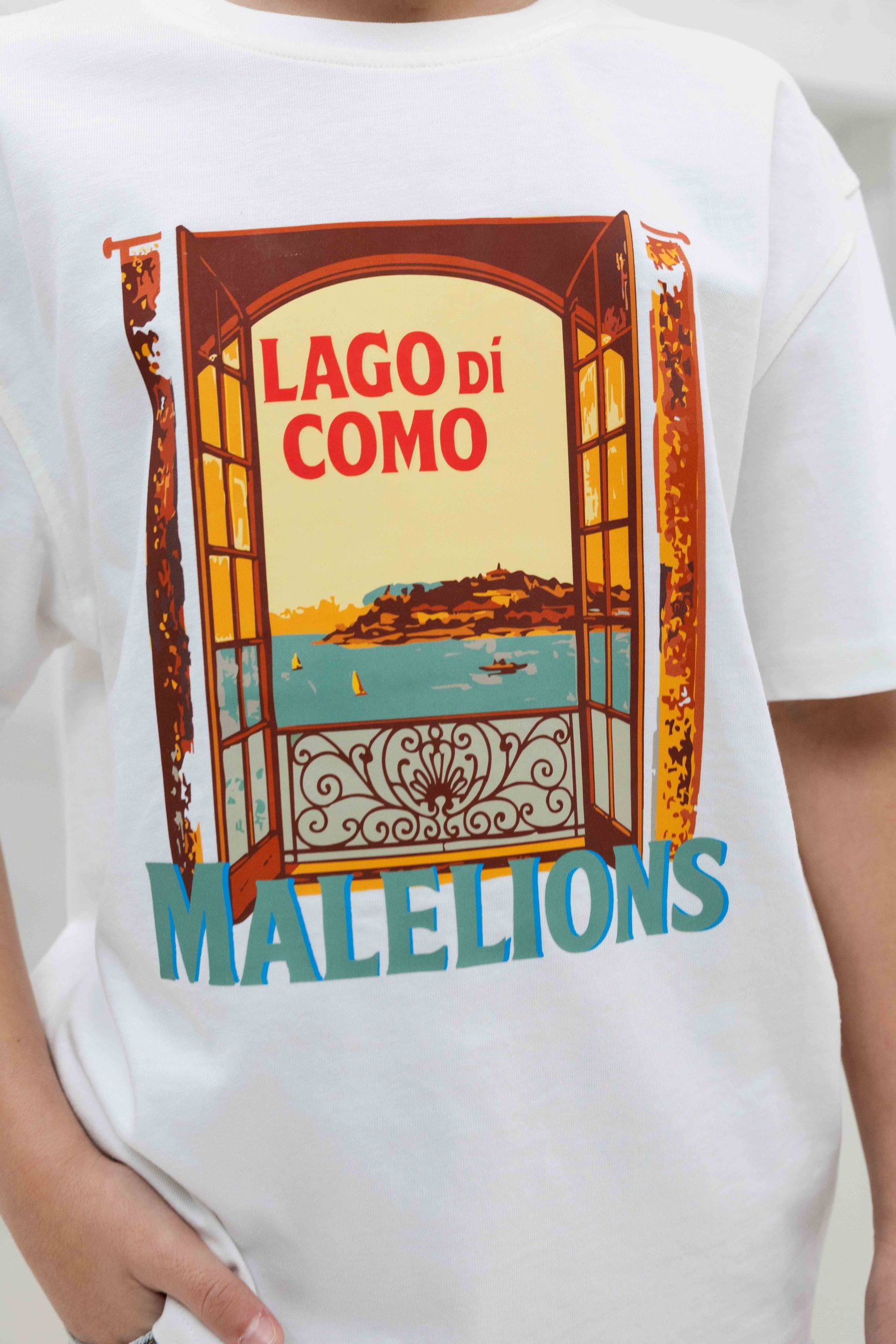 Malelions Lago Di Como T-Shirt Kids Gebroken Wit