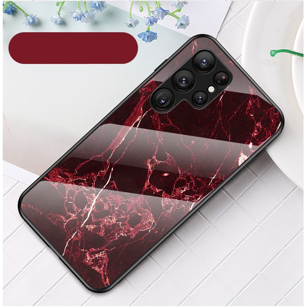 Samsung Galaxy S23 Ultra 5G Hardcase Hybrid Schutzhülle Glas Rückseite Marmor Marble - Pink