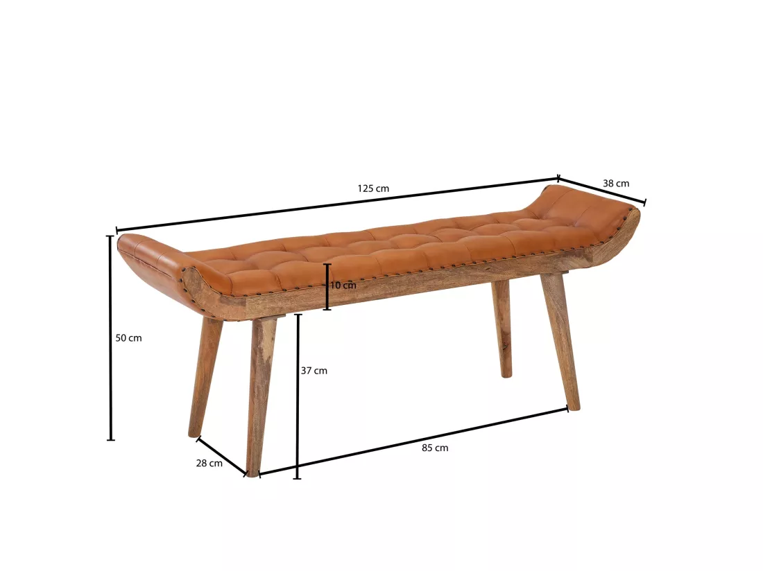 banc d'entrée Chesterfield banc rembourré en cuir véritable banc 125x50x38 cm