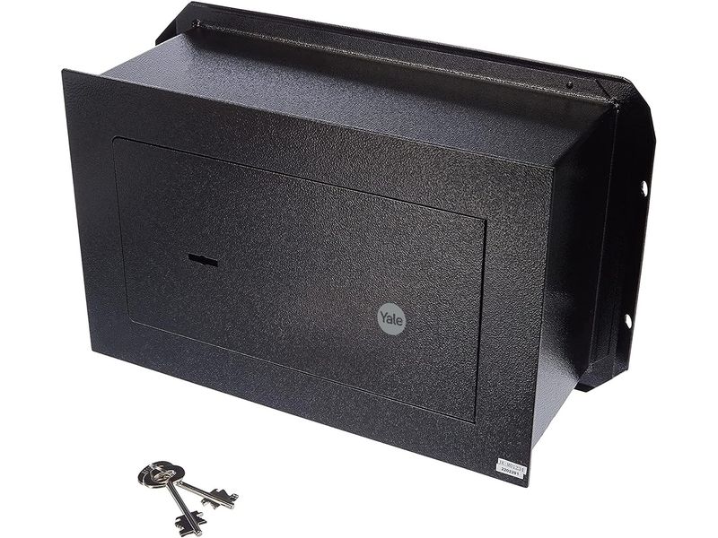 Yale Value Safe Wandtresor, Schwarz, Key Only, 7.7 l Wandtresor mit hochsicherem Doppelbart-Schliesssystem