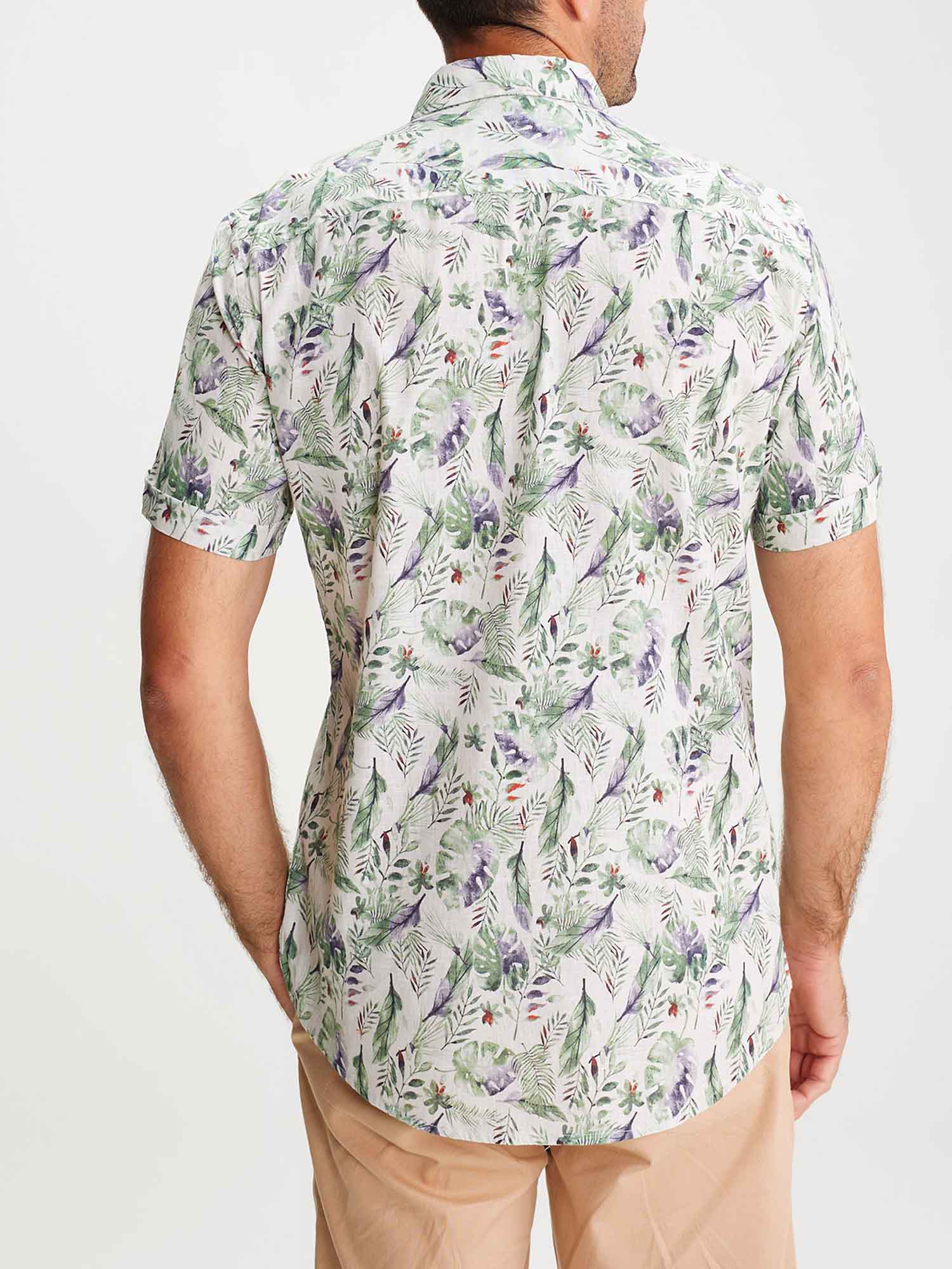 Chemise Homme En Lin Motif Vert