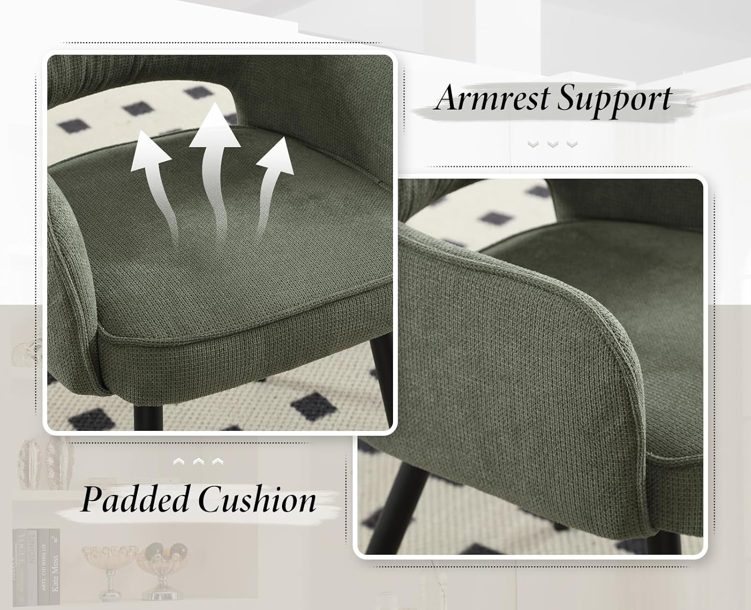 chairus 2er Set Esszimmerstühle Gepolsterte Küchenstühle aus Chenille Essstühle Armlehnstuhl für Wohnzimmer Akzentstühle mit Armlehne Schlafzimmer, Grün